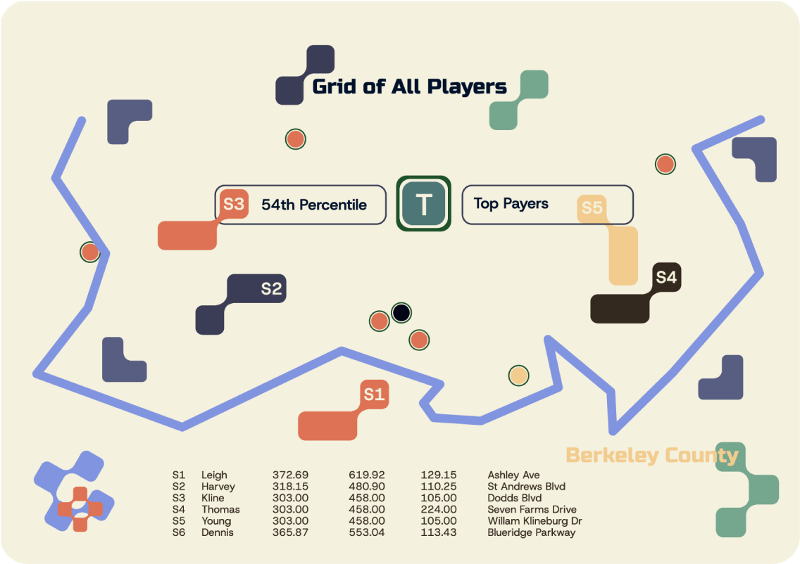 An abstract image of VitalGrid's custom "Grid" of all Payers based on the users search and data input.